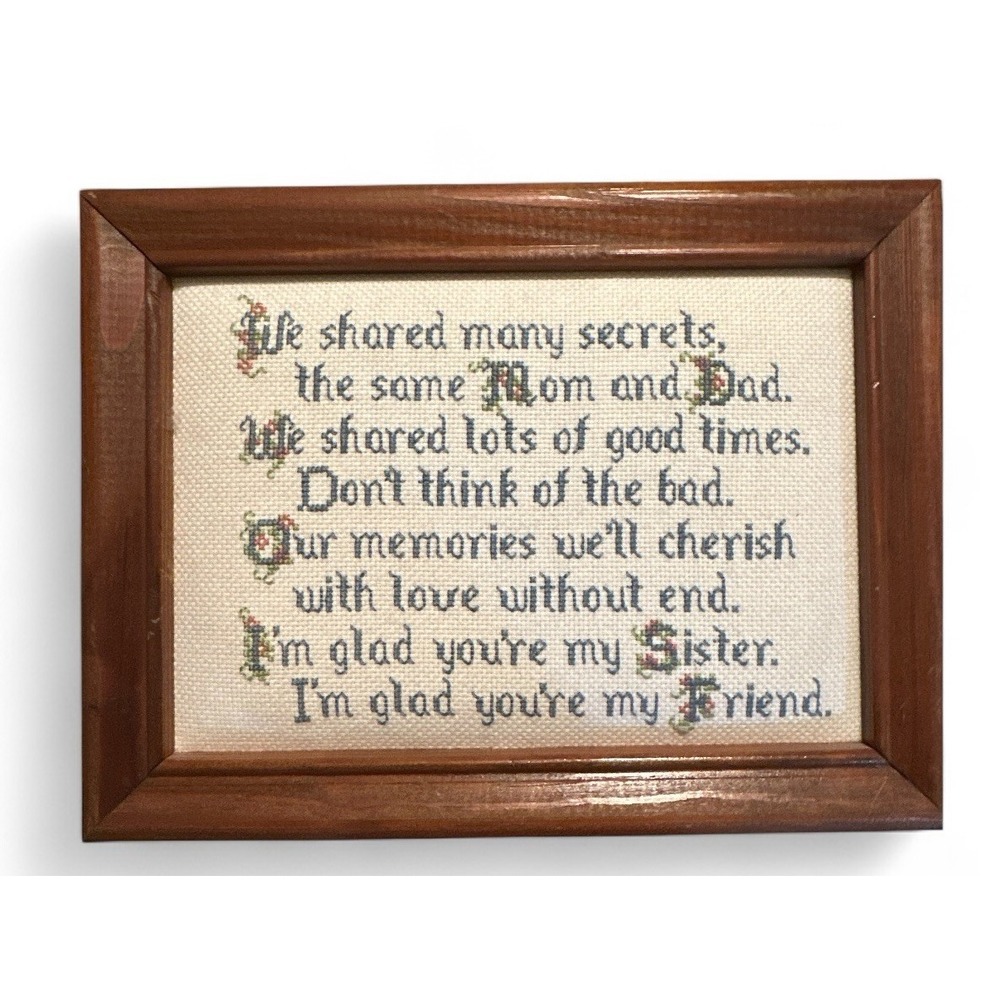 Embroidered Stitched Poem Friendship Sister‎ In A Frame Gift Love Family